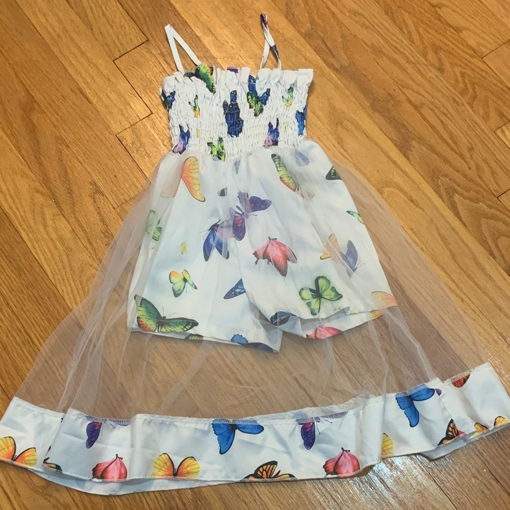 3/$15 4T Butterfly Print Romper with Sheer Overlay